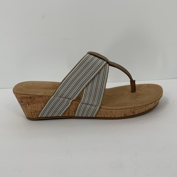 Market & Spruce Stella T-strap wedge sandal thong slide cork stripe brown new 6 - Picture 1 of 7